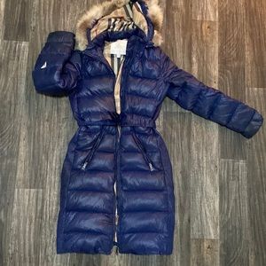 Burberry girls long line blue jacket